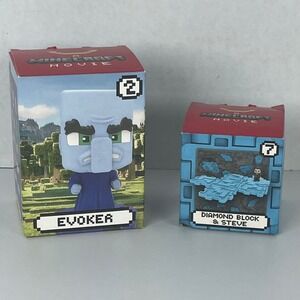 McDonalds 2025 Minecraft Movie Happy Meal Toy Lot Evoker Diamond Block & Steve